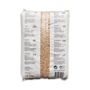 Forge wood pellets 15 kg bag – technical specifications in multiple languages