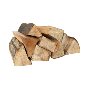 Kiln-dried beech firewood logs close-up from side view