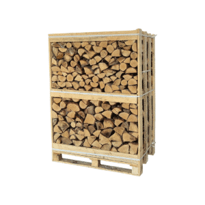 Large crate of kiln-dried birch firewood – premium ready to burn hardwood logs.