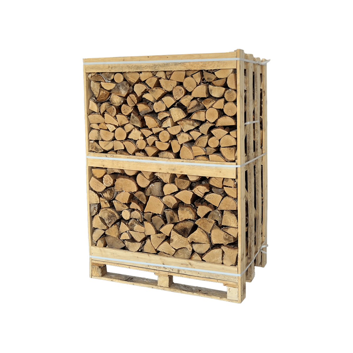 Large crate of kiln-dried birch firewood – premium ready to burn hardwood logs.