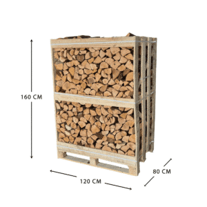 Kiln dried mixed hardwood logs large crate with dimensions 160 × 120 × 80 cm – Ready to Burn certified.
