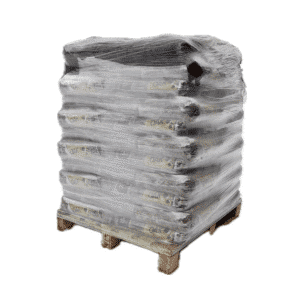 Full pallet of 6 mm oak wood pellets – side view