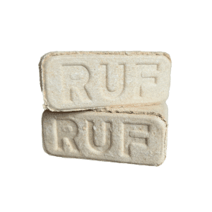 Close-up of RUF wood briquettes made from pure sawdust