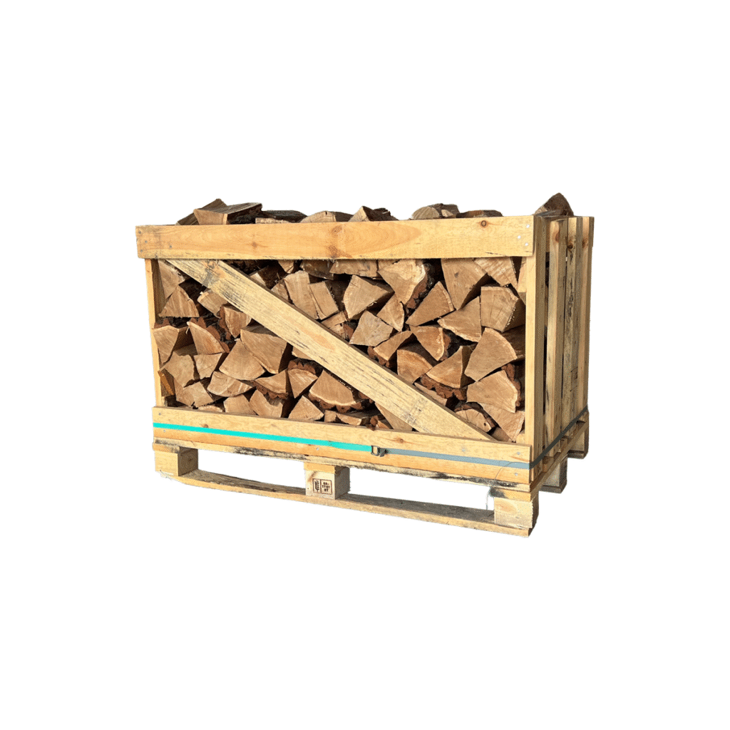 Medium crate of kiln-dried oak firewood – premium hardwood logs ready to burn.